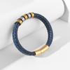 Pulseira Masculina de Couro com Fecho Magnético de PU em Aço Inoxidável Azul Lago Retrô Temu Mais Vendido Atravessando Fronteiras Atacado