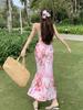 Elegante Diosa Playa Ocio Vacaciones Estilo Orilla del Mar Vestido Largo de Tres Piezas Bikini BIKINI Traje de Baño Dividido