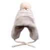 Gorro de Invierno para Exterior a Prueba de Frío para Ciclismo Combinable Cálido con Pompon de Pelo Gorro de Lana Grueso con Protección para las Orejas Rayado Cortavientos Tipo Lei Feng para Mujer