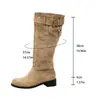 Botas altas de ante para mujer, estilo vintage, con pliegues, punta redonda y tacón grueso apilado, otoño e invierno 2026