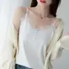 Camisola de Renda com Cílios Feminina de Verão Versátil Roupa Íntima de Cetim de Seda Camisa Base Bonita para as Costas