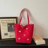 Bolsa de Compras Dupla Face Colorida com Pônei Bordado Dopamina Bolsa de Lona Casual Versátil Verão Listrada Moda Bolsa de Ombro