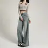 Jeans de pierna ancha, holgados, lavados, desgastados, estilo retro americano, talla grande, para figura de pera, versátiles, adelgazantes, con caída, pantalones de largo hasta el suelo