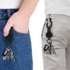 Corda de segurança retrátil de fio de aço de alta elasticidade para uso externo com porta-identificação, abridor de garrafa multifuncional, fivela de puxar fácil em formato de tubarão pequeno