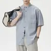 Camisa de Lino de Manga Corta Estilo Old Money Delgado para Hombre Verano 2026, Camisa Casual Versátil Holgada Retro Americana, Gris Claro