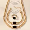 Temu Venta Caliente Transfronteriza Simple Retro Goteo de Aceite Cuadrado Geométrico Cadena Joyería Collar Pulsera Anillo Set Mayoreo