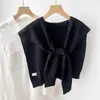 Xale de Cor Sólida Dopamina Estilo Coreano Feminino Primavera Outono Versátil Moda Nó Outerwear Colete de Tricô Gola Falsa Cobertura de Ombro