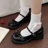 Zapatos de Cuero Mary Jane con Tacón Grueso para Mujer 2026 Nuevo Otoño Punta Redonda Moño Poco Profundos Japoneses JK Tacón Alto Zapatos de Salón para Mujer