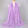Lenço Xale de Verão Malaio Longo de Gaze Lenço de Cabeça Cor Sólida Renda Vazada Franja Lenço de Seda Estilo Étnico Feminino