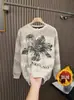Moletom Grosso com Gola Careca, Forrado com Lã, Estilo Americano Tendência para Homens com Design Floral Mandala, Camiseta Básica Casual Versátil Rasgada