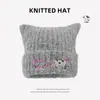 Bonito gorro de lana azul bordado con orejas de gato para mujer, cálido para otoño e invierno, adecuado para circunferencia de cabeza grande, hace que la cara se vea más pequeña y protege del frío