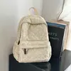 Mochila Acolchoada Xadrez Estilo Coreano 2026 para Mulheres, Mochila de Algodão Xadrez Outono e Inverno, Pequena Bolsa Escolar Casual para Viagem