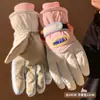 Luvas de Esqui para Mulheres no Outono e Inverno com Tela Sensível ao Toque, Veludo, Espessamento e Aquecimento, Luvas para Ciclismo e Bicicleta Elétrica, à Prova de Vento, Impermeáveis e à Prova de Frio