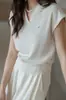 Polo Curto Feminino 2026 Novo Verão Elegante de Malha com Lapela em Linho Tencel Manga Curta