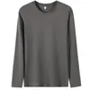 Camiseta Masculina de Algodão Penteado 200g, Cor Sólida, Gola Redonda, Manga Longa, Estilo Unissex, Top de Manga Longa, Camisa Base de Caimento Solto