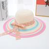 Chapéu de Palha Feminino Moda Verão Estilo Coreano Aba Larga Laço Proteção UV Chapéu de Sol Cobertura Solar para Férias na Praia