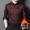 Nueva camisa de franela con forro, sin costuras, a cuadros, de manga larga para hombre, base sin arrugas para negocios casual