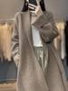 Abrigo cárdigan de solapa con hombro caído 100% lana pura para mujer de largo medio otoño e invierno engrosado pesado tejido capa suéter