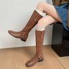 Otoño e invierno botas de pierna gruesa redondas grandes 2024 nuevo otoño e invierno para damas botas altas marrones de alto sentido occidental