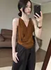 Top sem mangas de tricô Jomi estilo coreano com decote V cruzado para mulheres, nova coleção outono 2026, slim fit, top moderno