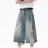 2026 Nuevos Pantalones Cortos de Mezclilla Rasgados Negros de Gama Alta para Hombre Pantalones Retro de Pierna Ancha Cropped Desgastados