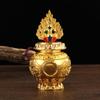 Artefactos tántricos de artesanía nepalí Ocho Moni auspiciosos Contenedores superiores de botellas del tesoro Sari Ganwan pintado de amarillo Dios de la riqueza