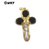 Wt-Jp382 Ágata Amazonita Cuarzo Rosa Perla Incrustado Forma de Cruz Chapado en Oro de 18 Quilates Colgante Accesorios de Joyería Hechos a Mano
