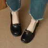 Sapatos Femininos de Couro Macio com Salto Alto Grosso, Boca Rasa, Estilo Novo Primavera 2026 Sapatos Mary Jane, Bico Redondo, Sapatos Slip-On Retrô Francês