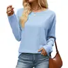 Comercio Transfronterizo Europeo y Americano de Amazon 2026 Otoño/Invierno Nueva Camiseta de Manga Larga Suelta de Color Sólido con Cuello Redondo Top Casual para Mujer