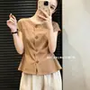Ropa de Mujer Amazon Europea y Americana 2026 Nuevo Vintage Cuello Barco Manga Corta Elegante Sencillo Vacaciones de Verano Top de Botones