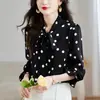 Camisa de Lunares para Mujer 2026 Nueva Moda de Primavera Elegante Top Negro con Lunares Manga Larga Versátil Camisa de Gasa