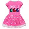 Novo vestido de algodão para meninas europeias e americanas 2023 com estampa 3D de estrela de desenho animado Lua malha manga curta vestido de princesa