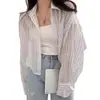 Camisa Protectora del Sol Ligera Versátil Holgada Estilo Perezoso Coreano para Mujer Manga Larga Corta Camisa de Rayas Retro 2026