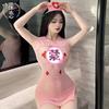 Uniforme de enfermera transfronterizo sexy con pechos descubiertos, ropa interior sexy para juegos de rol, perspectiva de malla, uniforme de coqueteo libre.