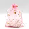 Atacado de sacolas de rede com estampa de bougainvillea e folha de ouro, prontas para envio, sacolas para doces, sacolas para doces em formato de ovo, sacolas para embalagem de doces, saquinhos com cordão para joias e sacolas de presente