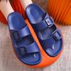 Pantuflas de Comercio Exterior Patrón de Logo Personalizado Sandalias de Doble Hebilla para Pareja Ropa de Exterior Antideslizantes Sin Olor Pantuflas de Casa para Mujer Venta al por Mayor