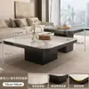 Conjunto de mesa de centro quadrada ecológica de cor principal preto e branco de ardósia de alta qualidade estilo italiano para sala de estar de apartamento pequeno