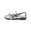 Zapatos Planos Plateados para Mujer 2025 Nuevo Otoño Mary Jane Zapatos de Mujer Otoño con Falda Zapatos de Ballet Planos Zapatos Pequeños de Cuero