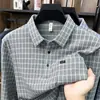 Camisa polo para hombre transfronteriza con cuello camisero, manga larga, estilo business casual, bolsillo real, camiseta de cuadros, estilo otoño, ropa de papá
