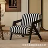 Sillón de Raya Retro Marco de Madera Maciza Sillón Individual de Madera Maciza Sillón con Reposabrazos Angulado Sala de Estar Balcón Recepción