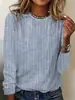 Ropa de Mujer Popular Transfronteriza Europea y Americana en Amazon, Nueva Moda Elegante de Primavera y Otoño con Estampado de Rayas y Mangas Largas, Camiseta de Cuello Redondo