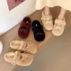 Estilo dulce y femenino, pantuflas mullidas con lazo para mujer, nueva colección otoño/invierno 2026, pantuflas de algodón de suela gruesa, cálidas y suaves para usar en exteriores