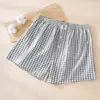 Pantalones Cortos de Dormir a Cuadros Minimalistas Estilo Japonés para Hombre, Primavera y Verano, Algodón Puro, Algodón Lavado, Pantalones Cortos Finos para Playa y Casa, Adecuados para Usar Afuera