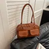 Nova Bolsa Boston Popular Estilo Coreano Mais Vendida Estilo Simples para Axila Feminina Bolsa de Ombro Elegante de Cor Sólida Feita à Mão de Alta Qualidade