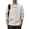 Camiseta de manga larga con sello de acero tridimensional simple de otoño para hombre, camisa básica holgada de talla grande de peso pesado, suéter de marca de moda retro de estilo americano