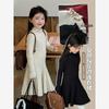 Ropa para Niñas Vestido Tejido de Color Puro Estilo Coreano Otoño e Invierno 2025 Suave y Elegante Vestido Suéter de Largo Medio Moderno