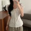 Em Estoque Verão 2025 Nova Elegante Chique Estilo Coreano Gola Redonda Cintura com Cordão Camisa Elegante Versátil Roupas Femininas