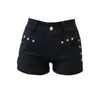 Shorts de Mezclilla Negros Ultra Cortos Estilo Americano Picante para Mujer, Primavera y Verano, con Remaches, Cintura Baja, Diseño Adelgazante, Hot Pants Ajustados a la Cadera para Verano