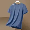 [Seda de Hielo/Sensación Fresca] Camiseta de manga corta elástica de secado rápido transpirable para hombre, cuello redondo suelto de seda de hielo, fresca para el verano