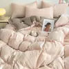 Juego de Ropa de Cama de Algodón Lavado de Cuatro Piezas, Funda de Edredón, Sábana Bajera, Juego Individual de Tres Piezas, Dormitorio de Estudiante Modelo Nuevo 2025 Ropa de Cama Nantong